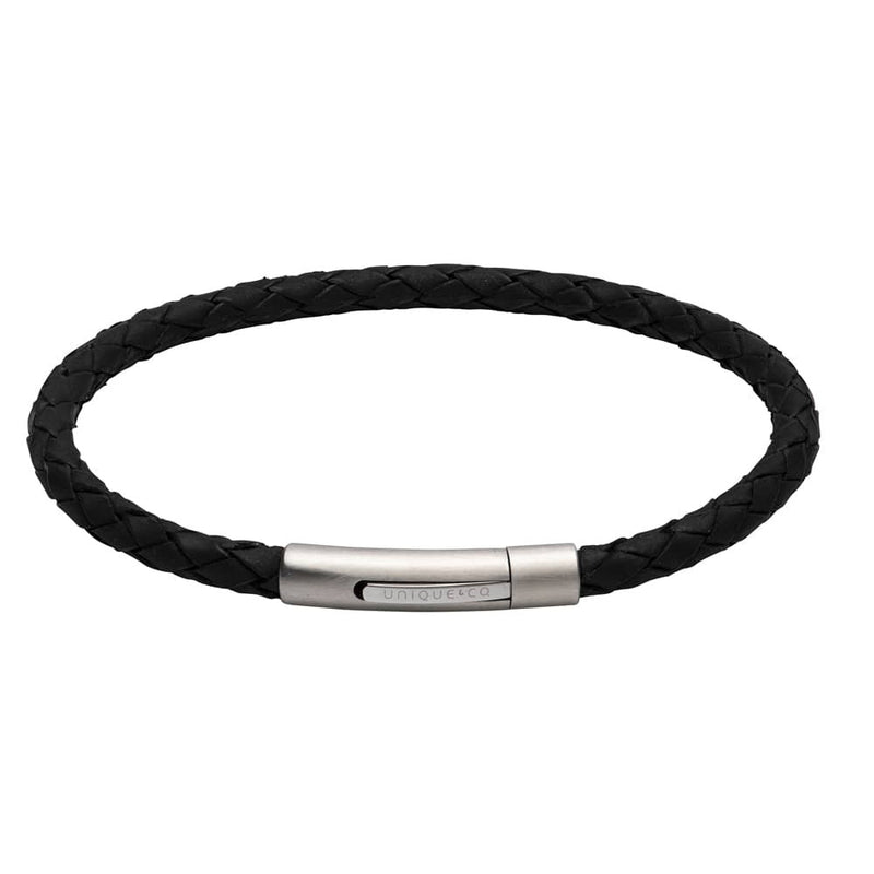 Unique Stainless Steel Matte Polished Black Leather Bracelet B444BL