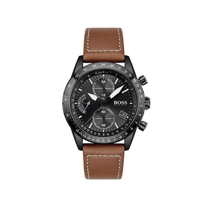 Hugo Boss Brown Strap Black Dial Watch 1513851