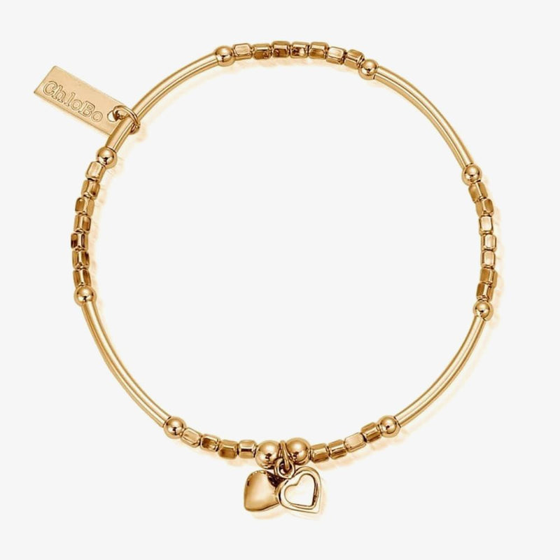 Chlobo Gold Plated Mini Noodle Cube Double Heart Bracelet GBMNC1068