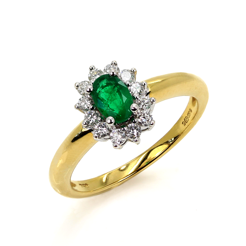 18ct Gold Emerald & Diamond Cluster Ring DKRAE