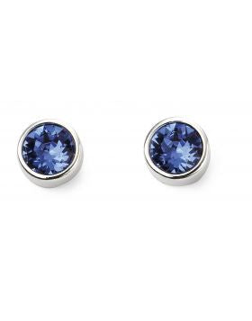 Silver Sapphire Crystal Round September Stud Earrings