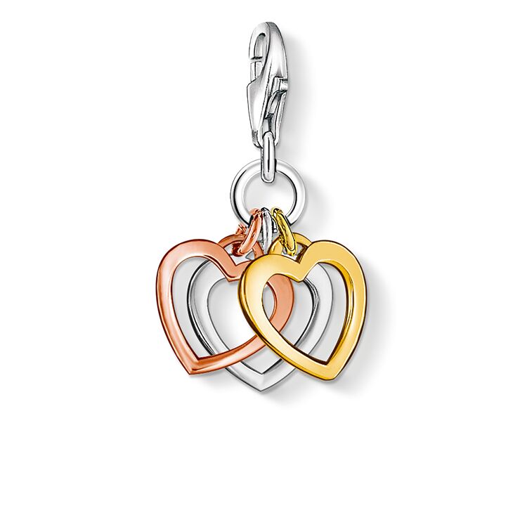 Thomas Sabo Silver Gold Plated Triple Open Heart Charm 0959-431-12