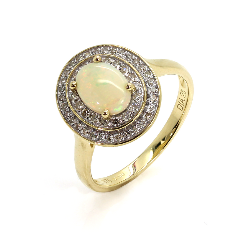 9ct Gold Opal Diamond Ring