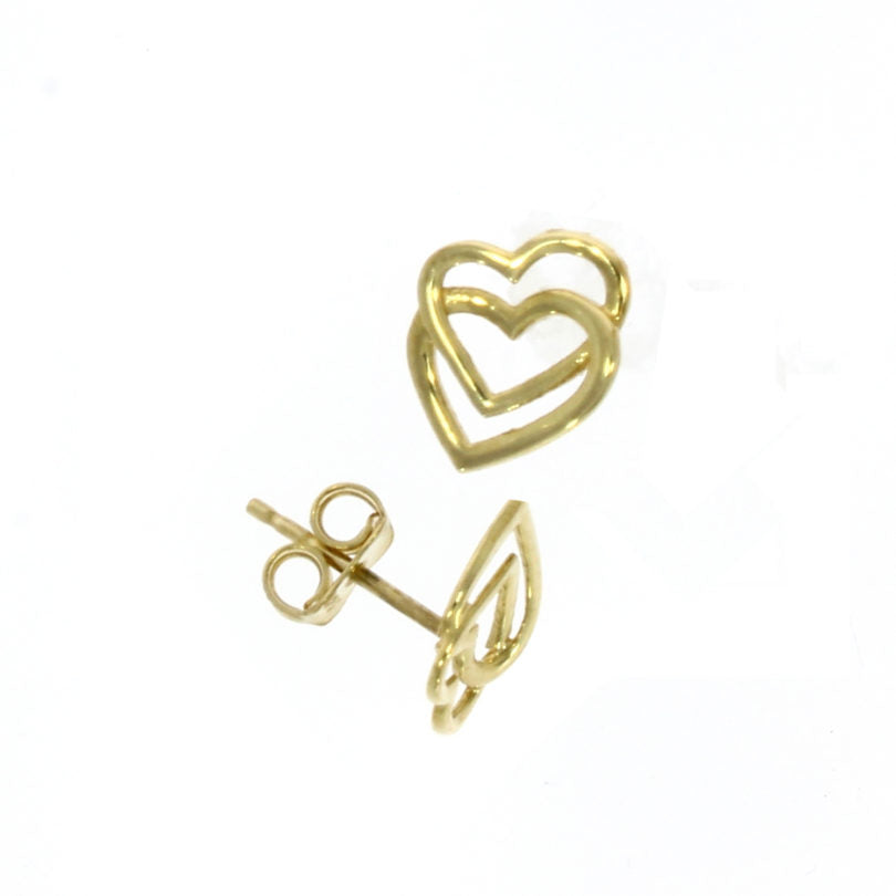 9ct Yellow Gold Heart Stud Earrings
