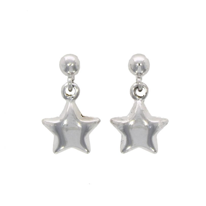 9ct White Gold Drop Star Earrings