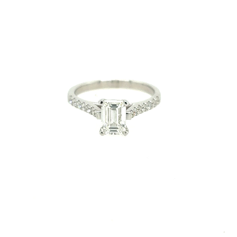 18ct Gold Emerald Cut Diamond Solitaire with Diamond Shoulders 1.10ct -RX6477/110
