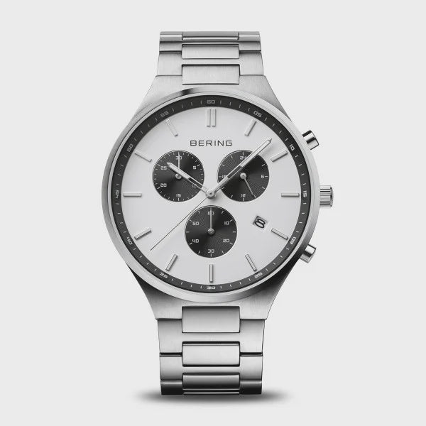 Bering Titan Chrono Brushed Silver Watch 11743-704