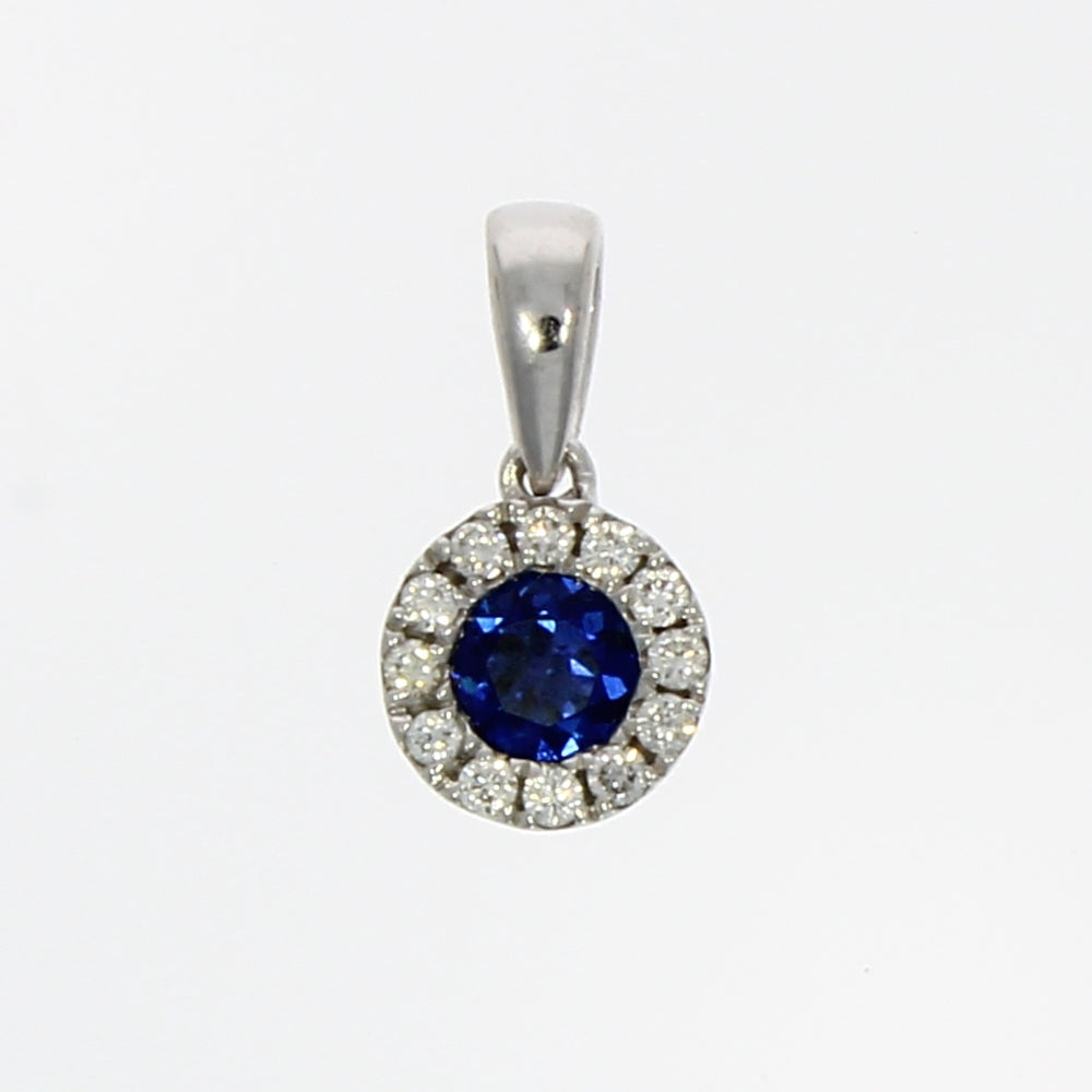 18ct Gold Sapphire & Diamond Circle Halo Pendant