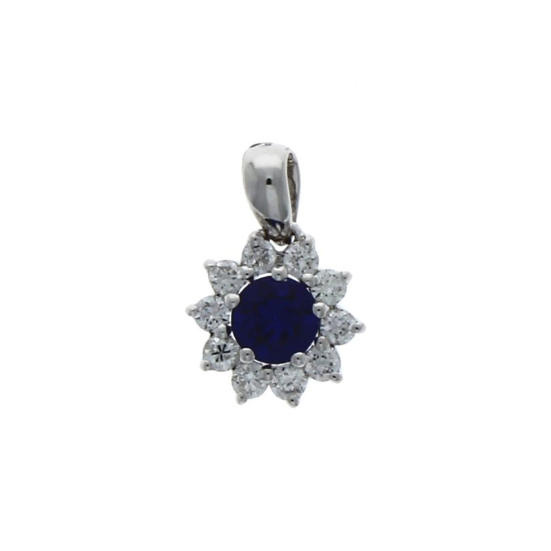 18ct Gold Sapphire & Diamond Pendant - Round Cluster