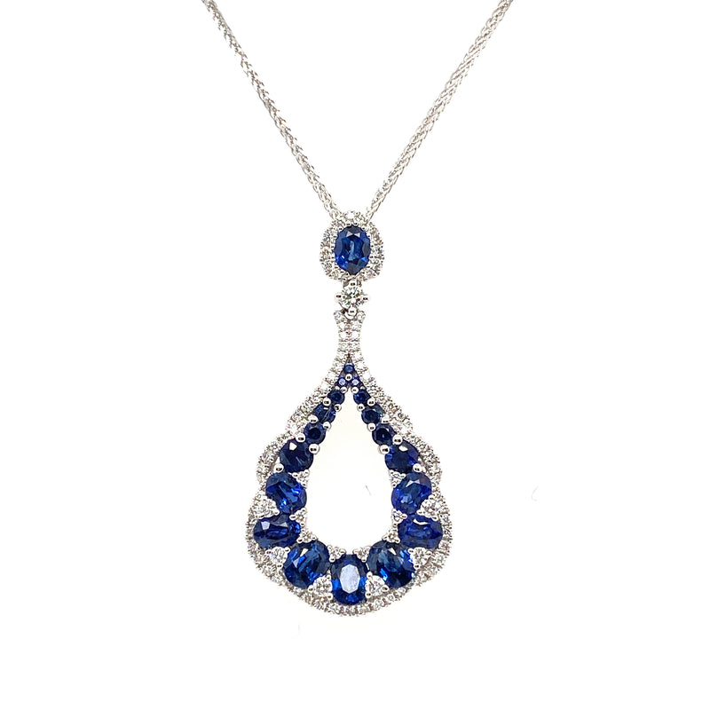 18ct Gold Sapphire & Diamond Pendant - Oval Sapphires
