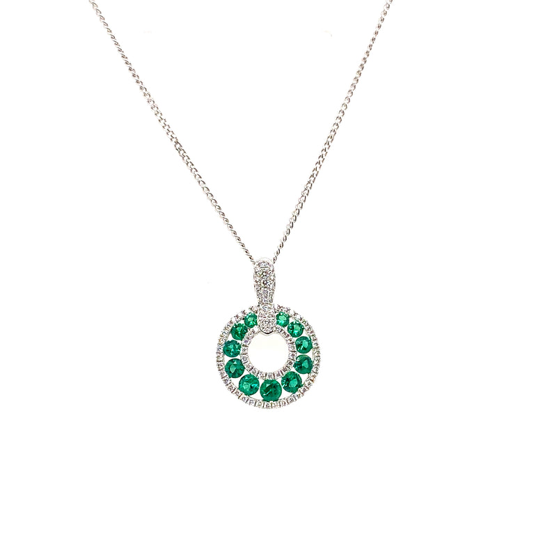 18ct Gold Emerald & Diamond Circle Pendant