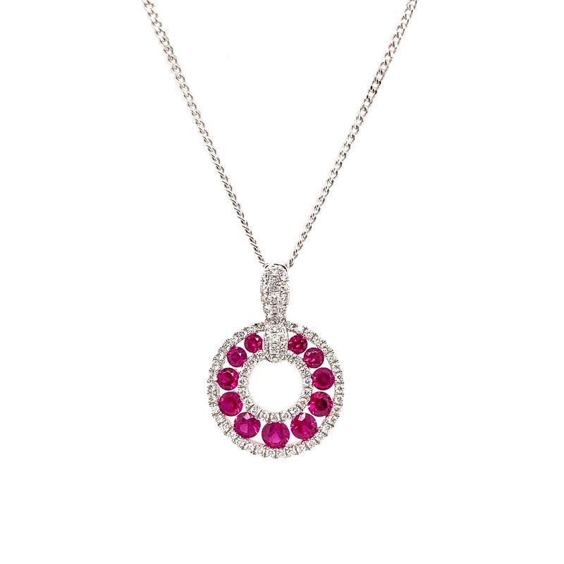 18ct Gold Ruby & Diamond Circle Pendant