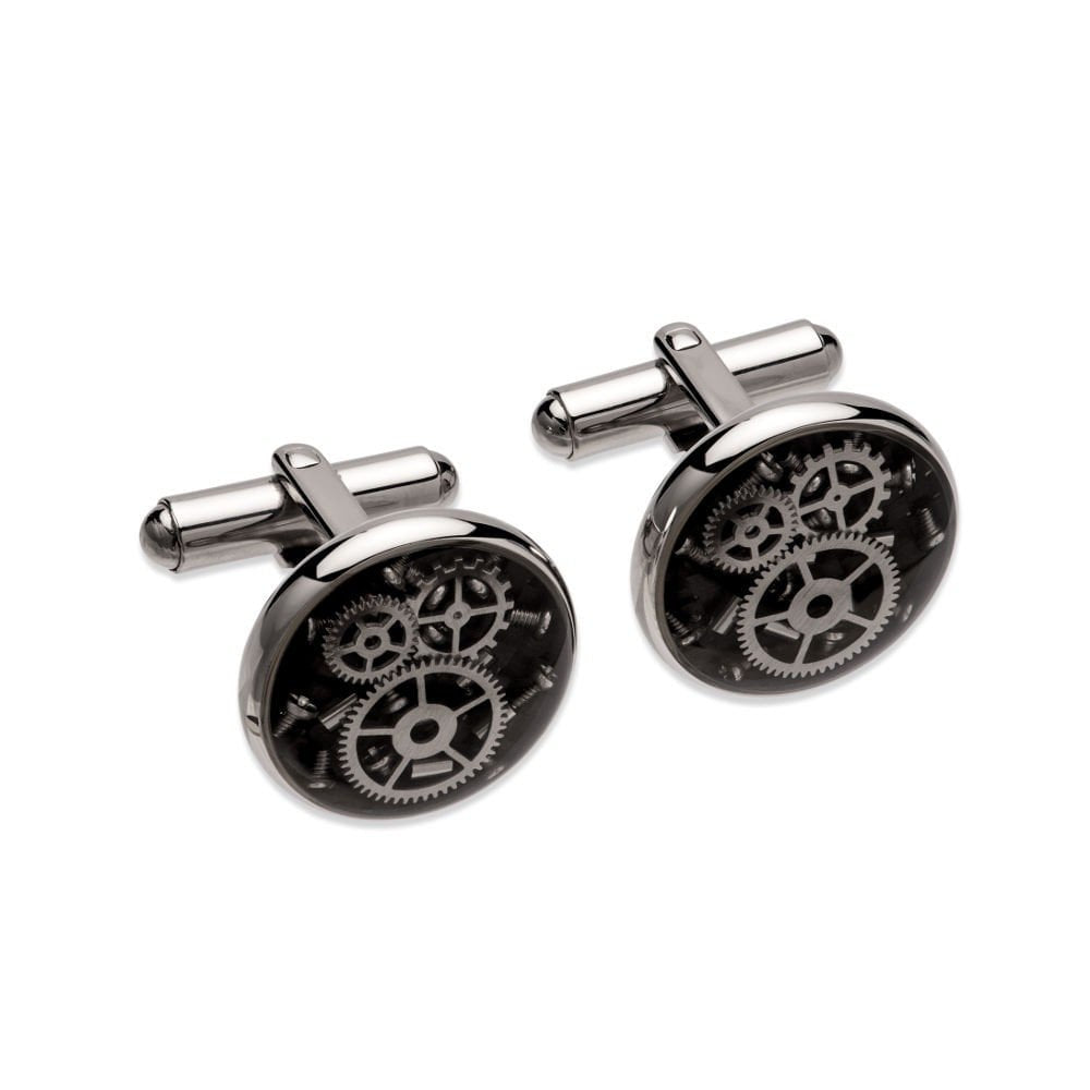 Unique & Co Steel Cufflinks with black Carbon-fibre QC-260