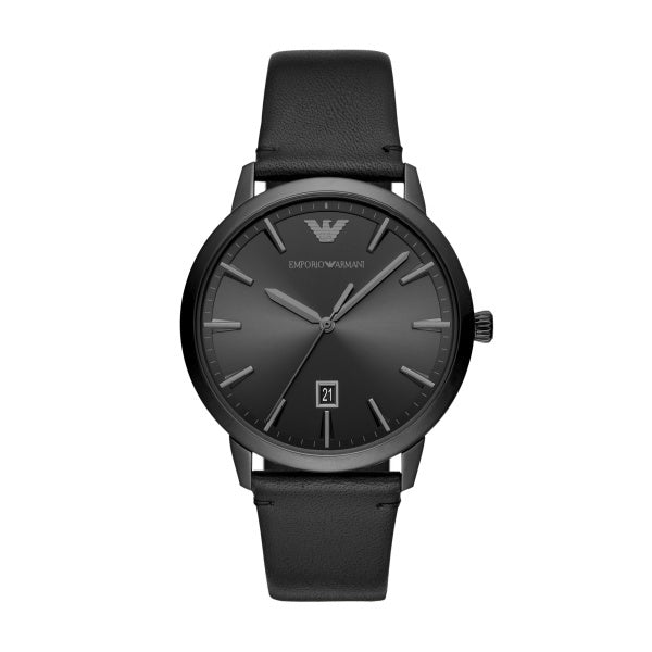 Armani Black Leather strap Black Dial watch AR11278