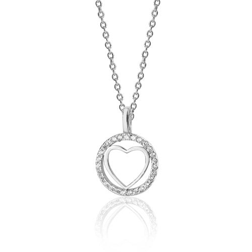 Silver Heart within Round CZ Halo Pendant