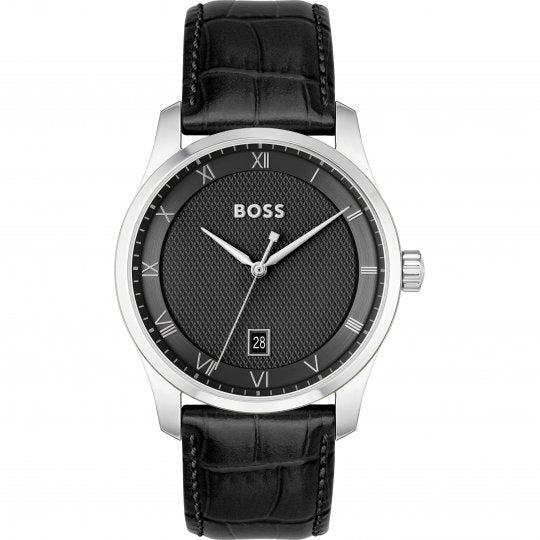BOSS Gents Principle Black Leather Strap Watch 1514122
