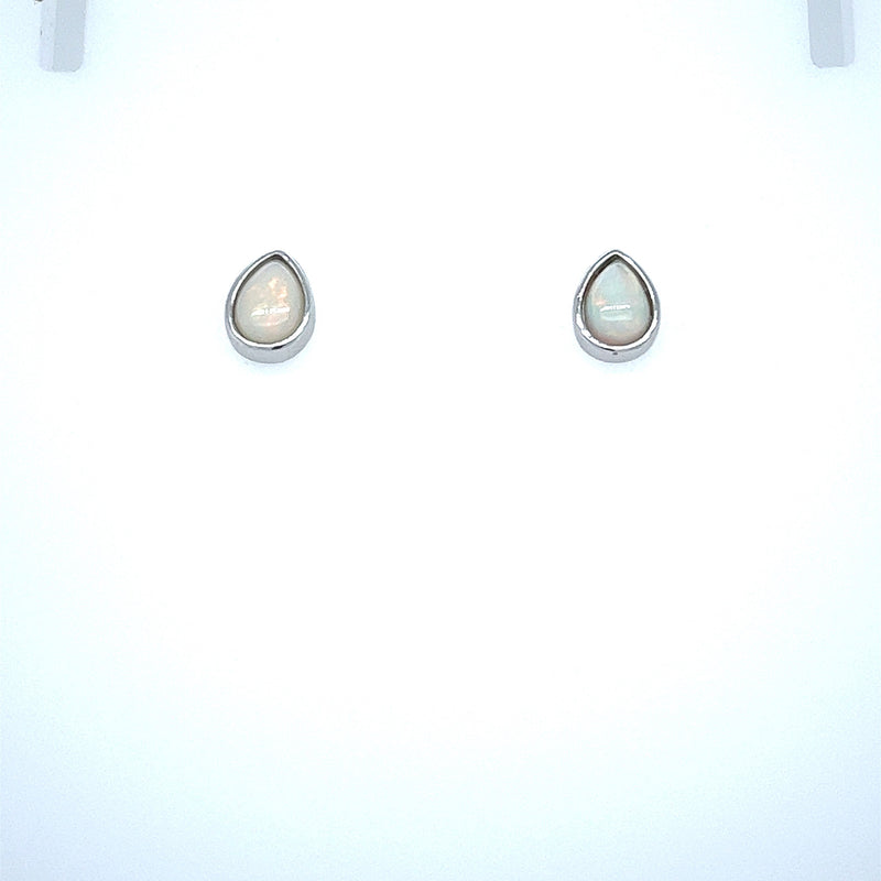 Silver Solid Opal Drop Earrings 7x5mm
