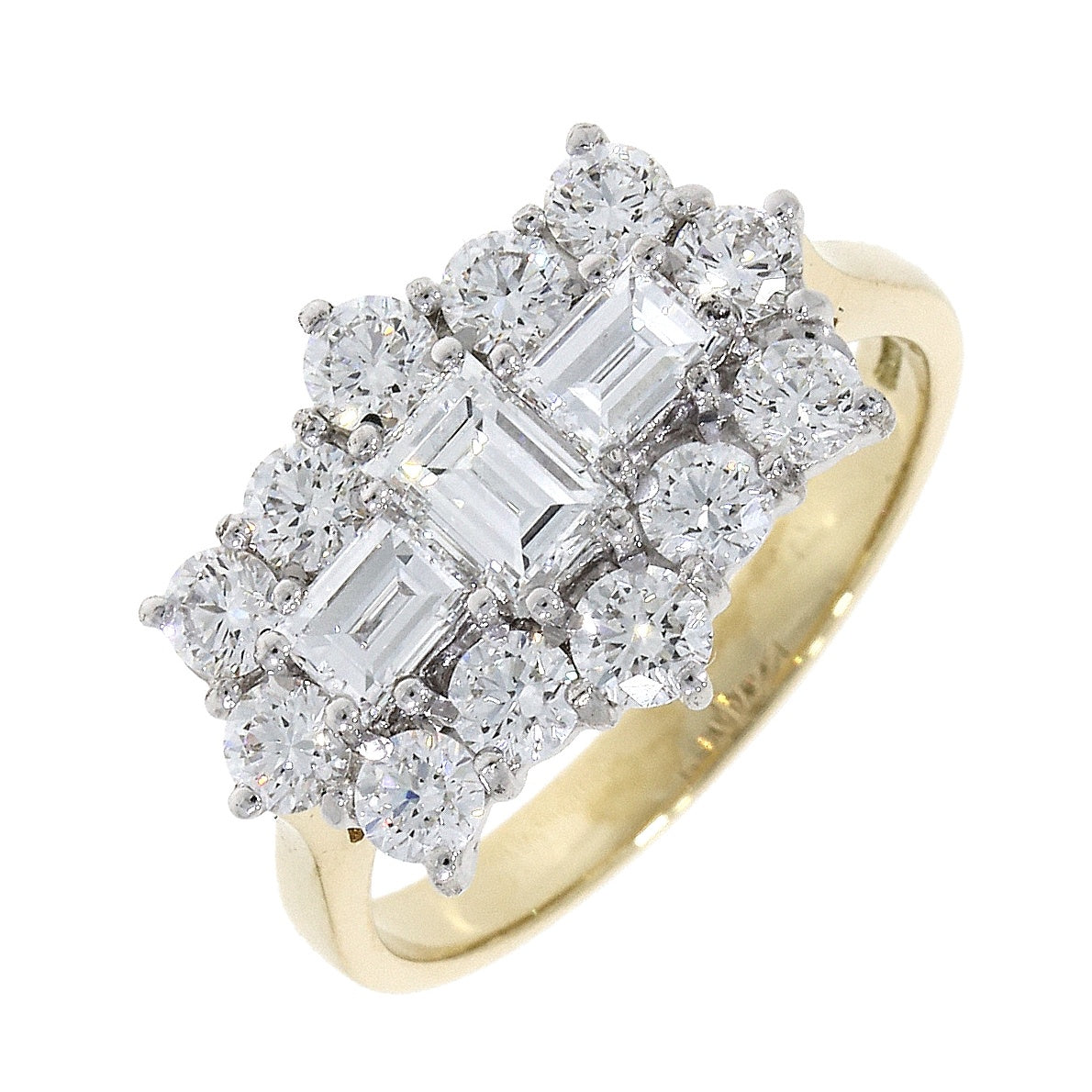 18ct Gold Diamond Baguette & Brilliant Cut Cluster Ring 1.89ct