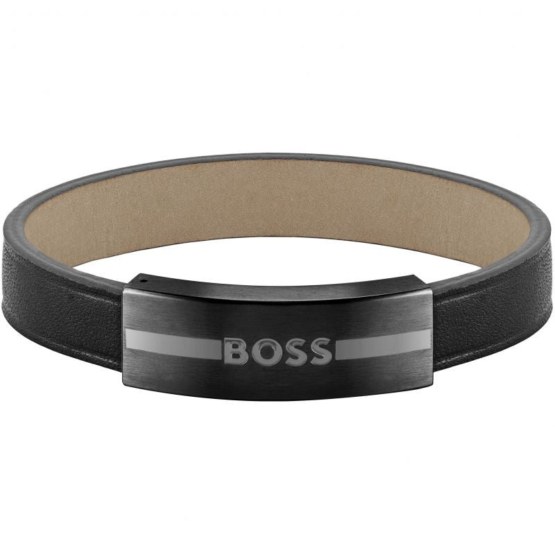 BOSS Gents Luke Black Leather Bracelet 1580490M