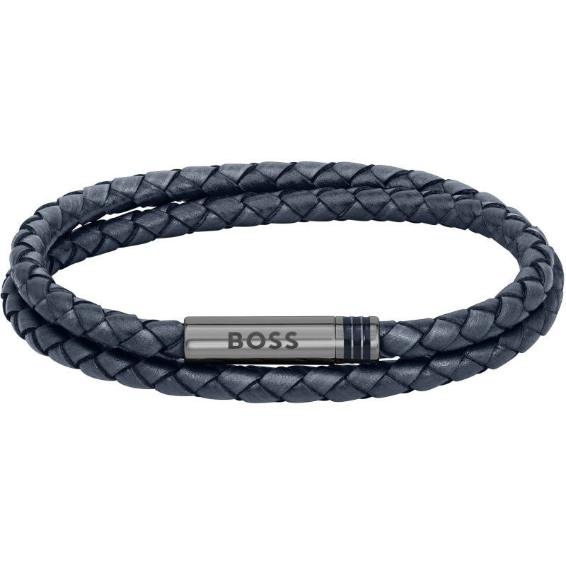 BOSS Gents Ares Blue Leather Bracelet 1580494M
