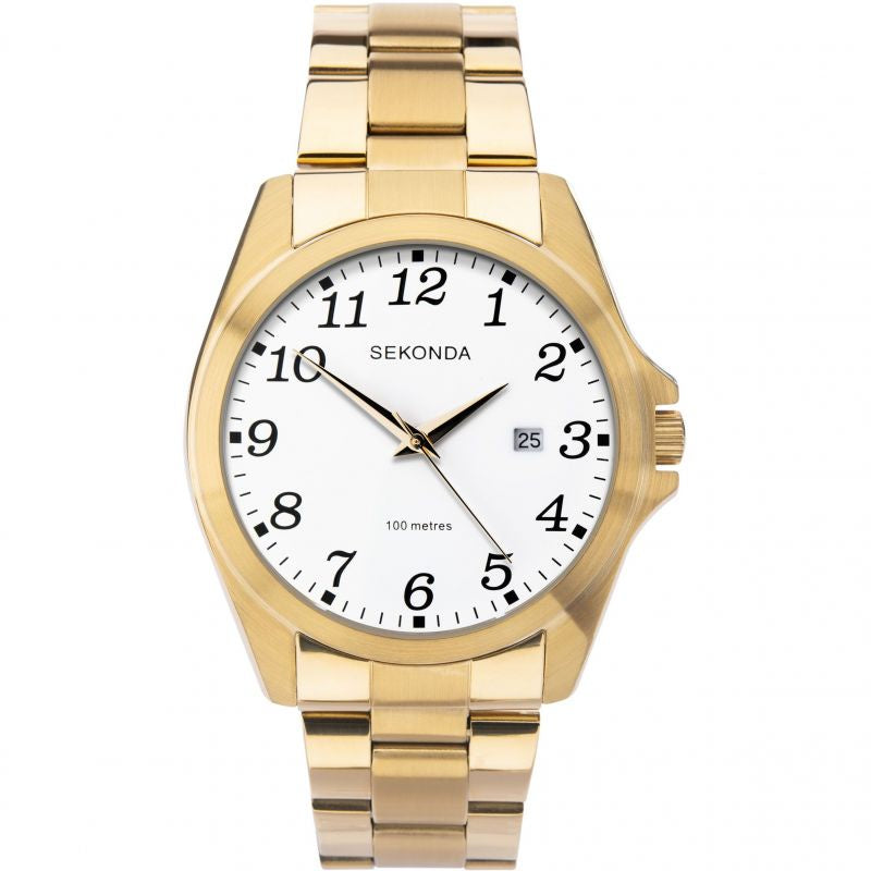 Sekonda Mens White Dial Full Figure Gold Bracelet Watch 1637
