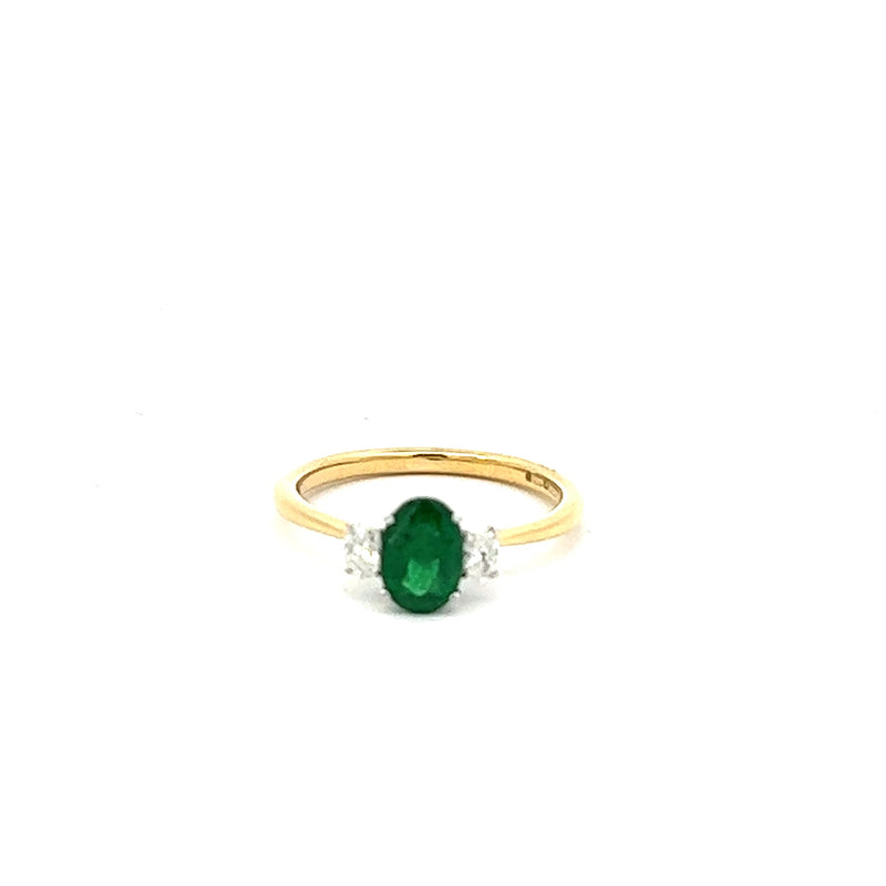 18ct  Yellow & White Gold Emerald & Diamond Trilogy Ring - SR547
