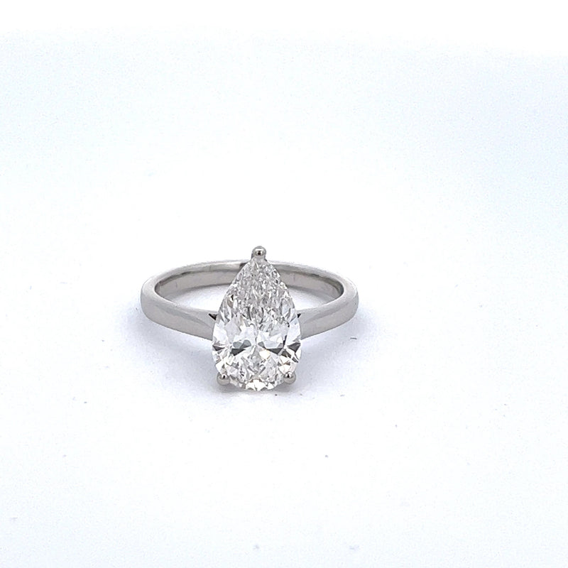 Platinum Pear Cut Lab Grown Solitaire Ring 2.40ct