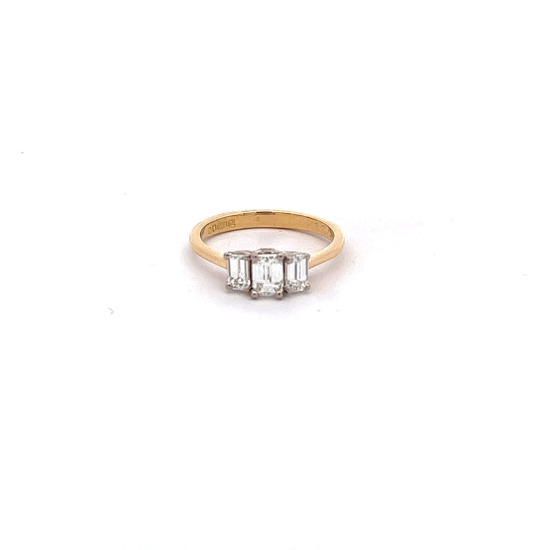 18ct Gold Trilogy Emerald Cut Diamond Ring 0.89ct - RF15