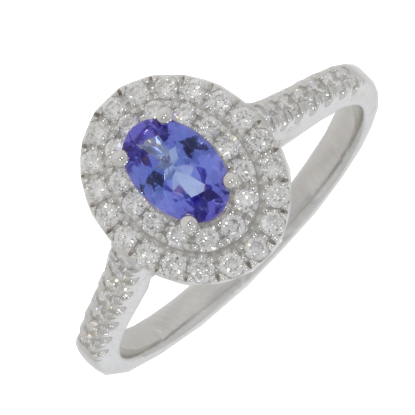 18ct White Gold Oval Tanzanite & Diamond Cluster Ring
