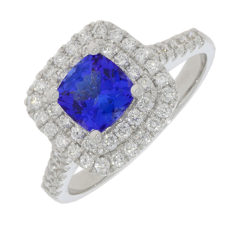 18ct White Gold Cushion Cut Tanzanite & Diamond Ring