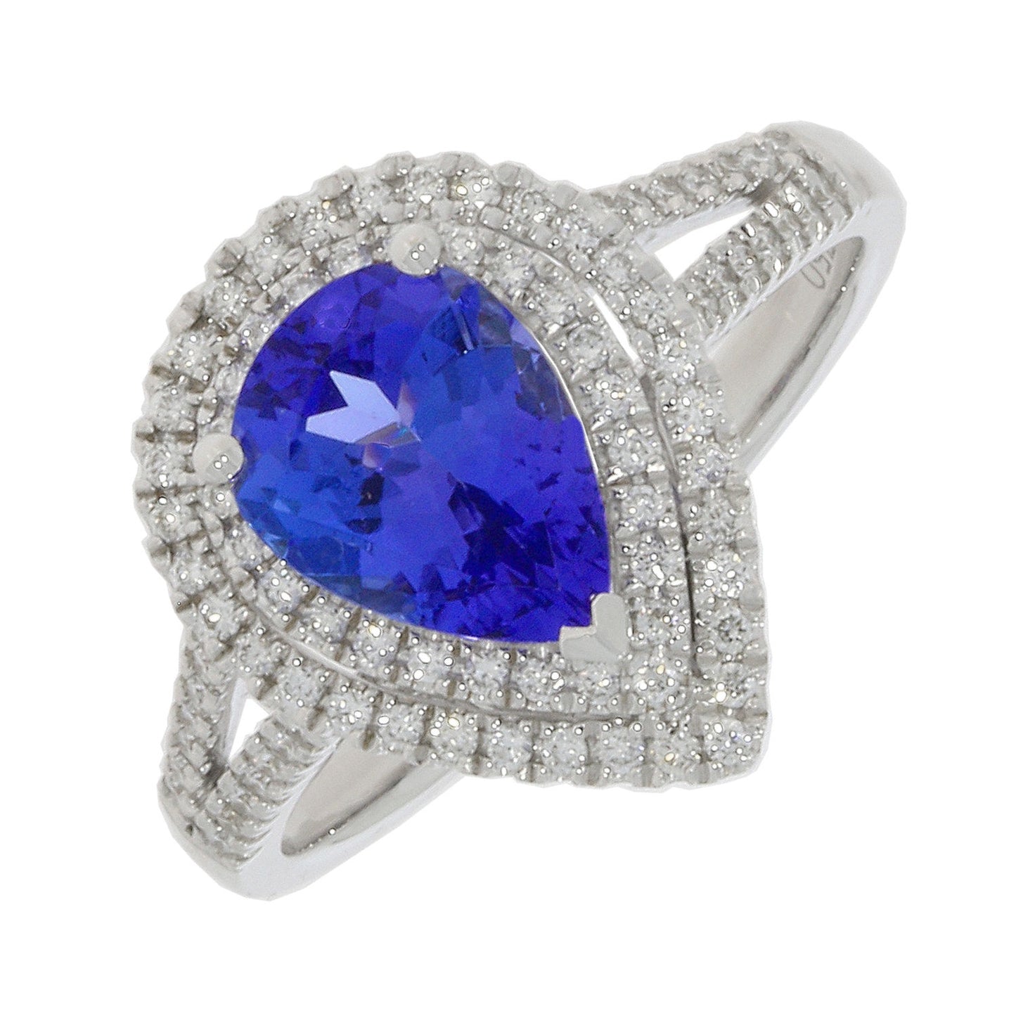 18ct White Gold Tanzanite & Diamond Pear Shaped Halo Ring