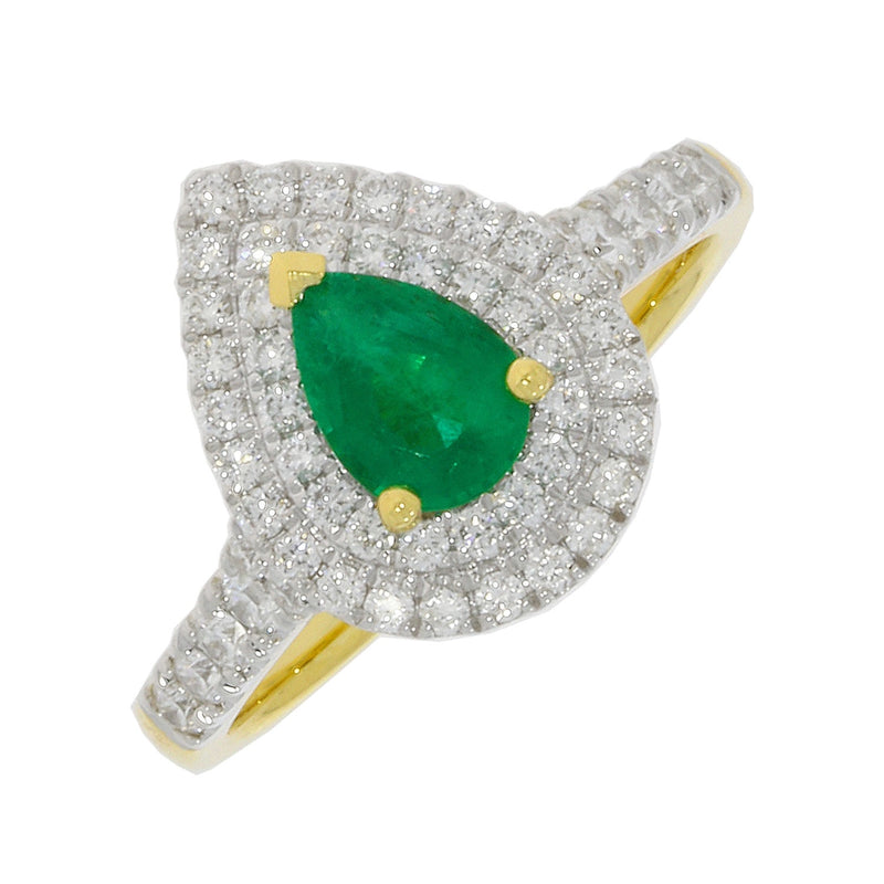 18ct Gold Pear Shaped Emerald & Diamond Cluster Ring