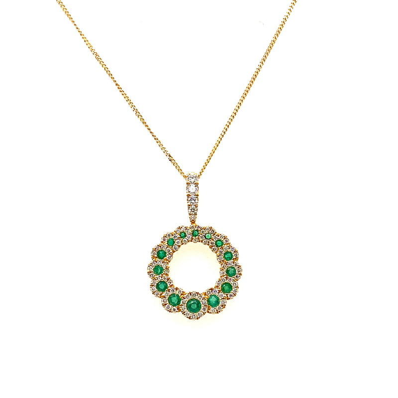 18ct Gold Emerald & Diamond Circle Pendant - EM