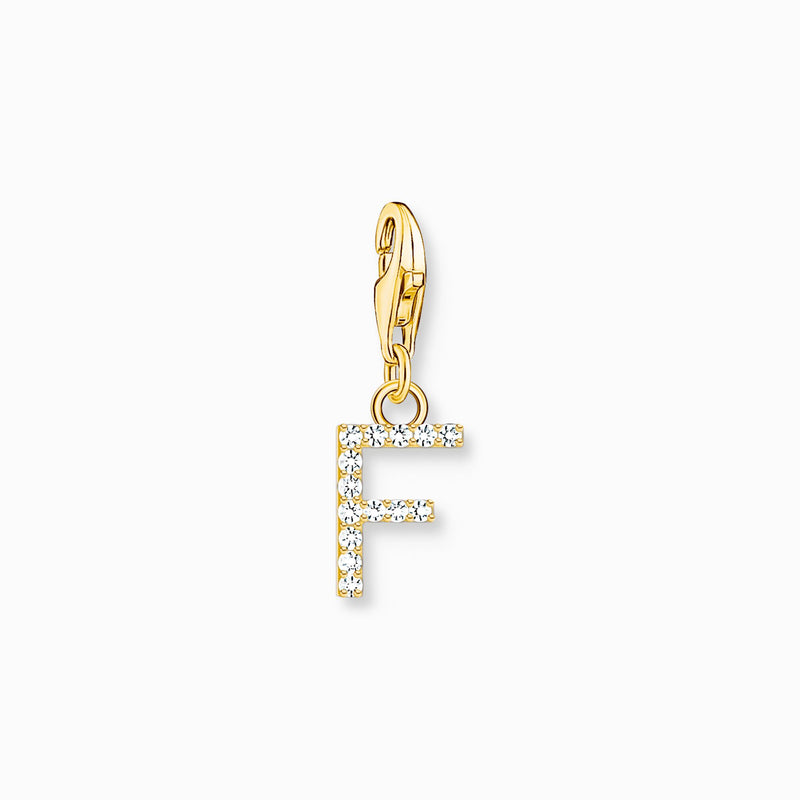 Thomas Sabo Charm pendant letter F with white stones gold plated 1969-414-14