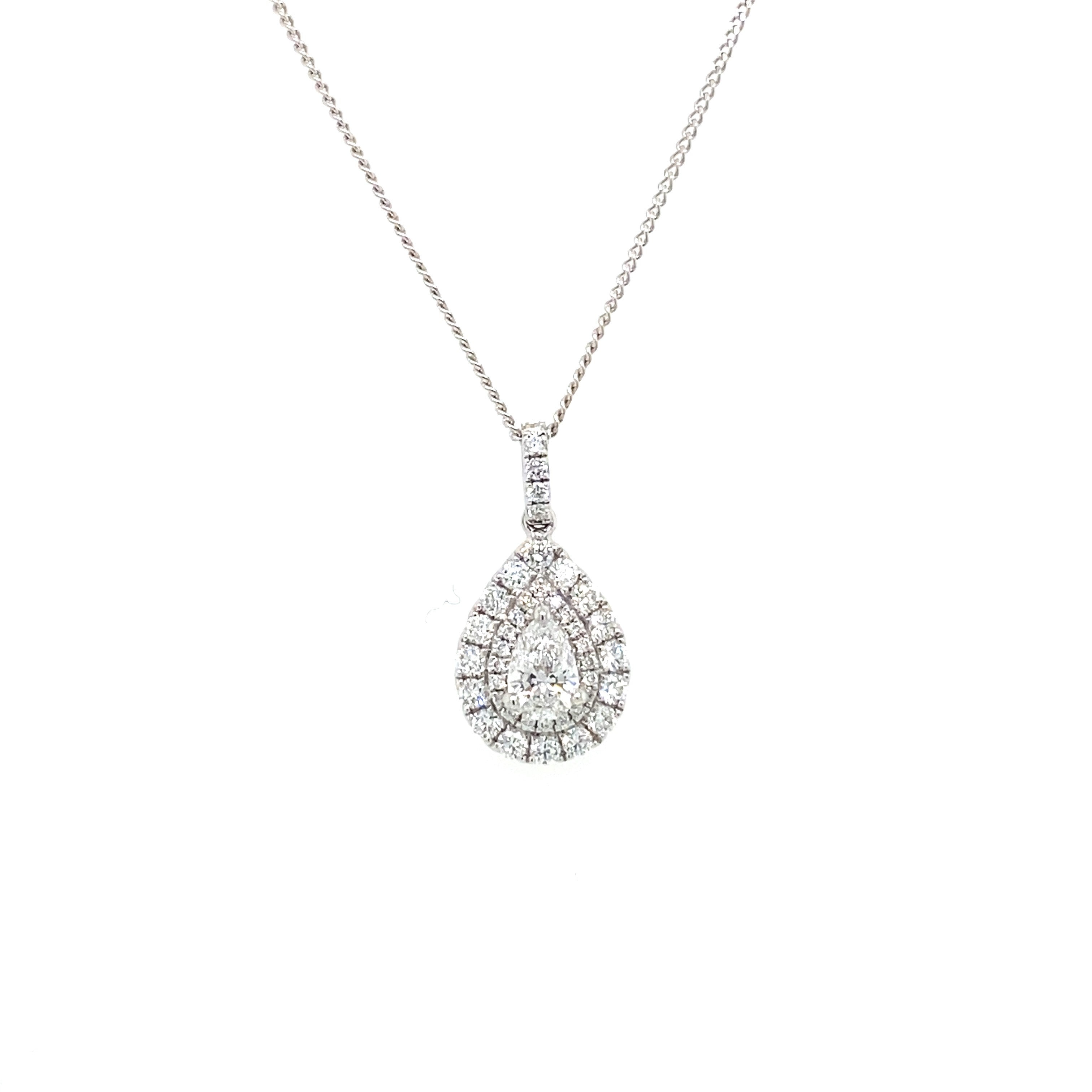 18ct White Gold Pear Shaped Diamond Pendant – Monaghans Jewellers