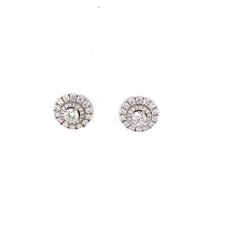 18ct White Gold Halo Diamond Earrings - Double Halo