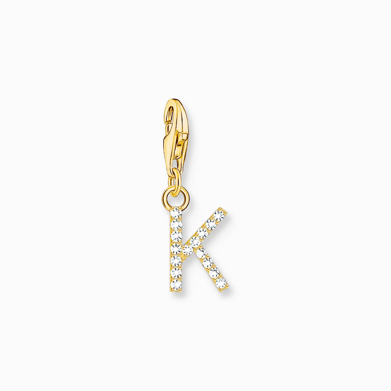 Thomas Sabo Charm pendant letter K with white stones gold plated 1974-414-14