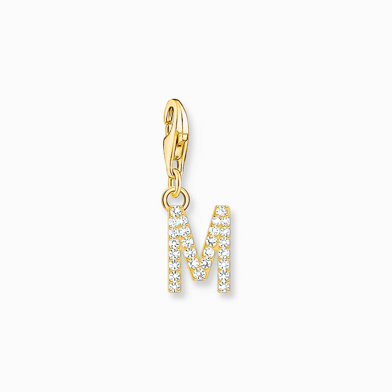 Thomas Sabo Charm pendant letter M with white stones gold plated 1976-414-14