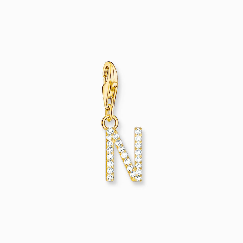 Thomas Sabo Charm pendant letter N with white stones gold plated 1977-414-14