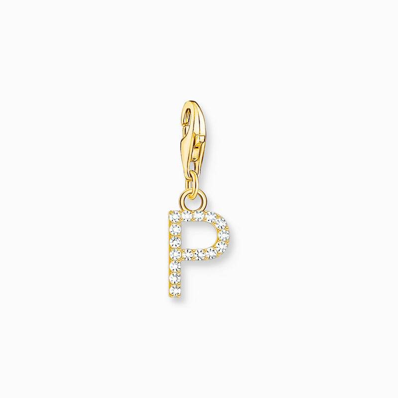 Thomas Sabo Charm pendant letter P with white stones gold plated 1979-414-14