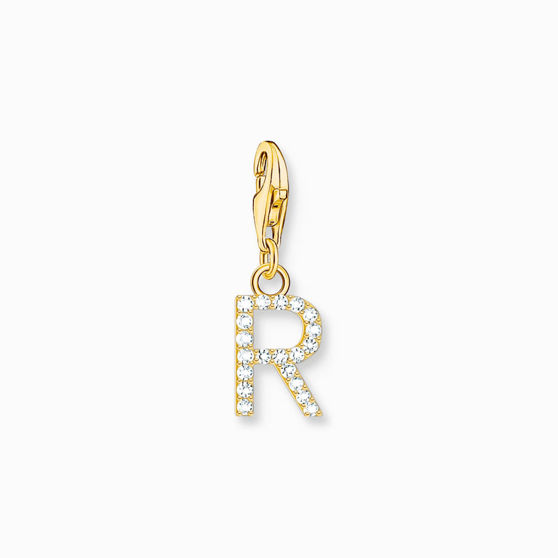 Thomas Sabo Charm pendant letter R with white stones gold plated 1981-414-14