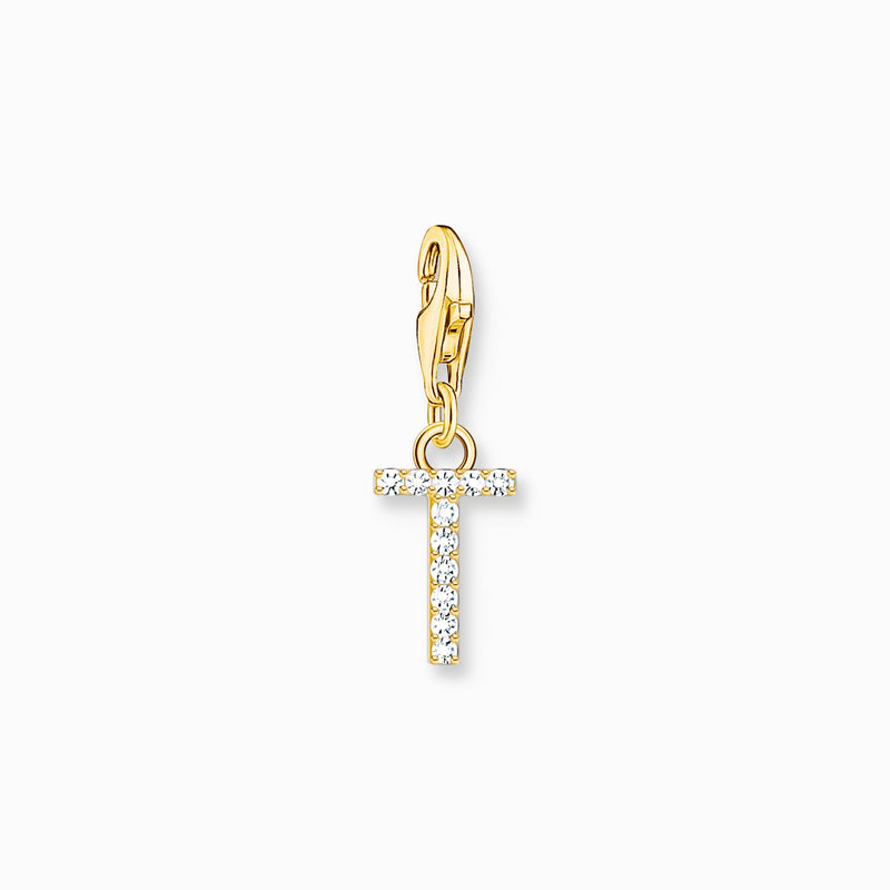 Thomas Sabo Charm pendant letter T with white stones gold plated 1983-414-14