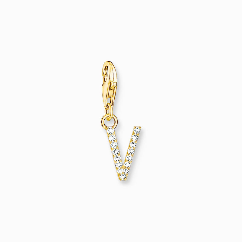 Thomas Sabo Charm pendant letter V with white stones gold plated 1985-414-14