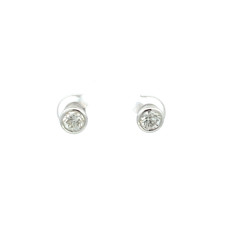 18ct White Gold Diamond Stud Earrings - Rubover 1.00ct