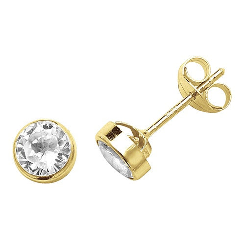 9ct Yellow Gold CZ Rubover Stud Earrings ES232S