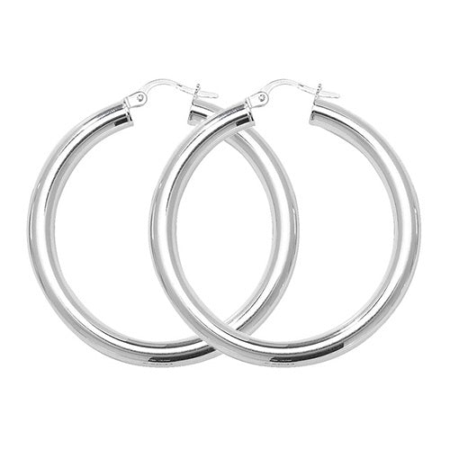 Silver 30mm Plain Hoop Earrings