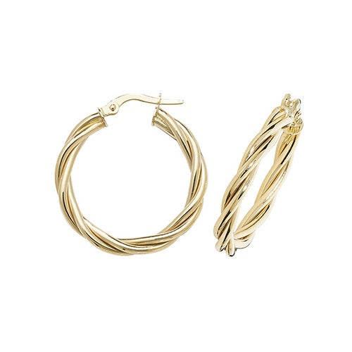 9ct Yellow Gold Twisted 20mm Hoop Earrings