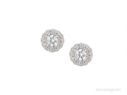 Silver CZ Round Cluster halo set Earrings