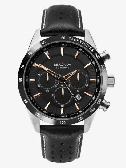 Sekonda Mens Stainless Steel Black Chronograph Dial 1700