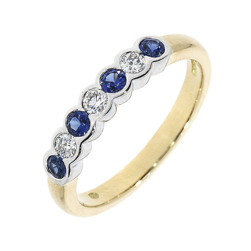 18ct Gold Sapphire & Diamond Seven Stone Rubover Eternity Ring
